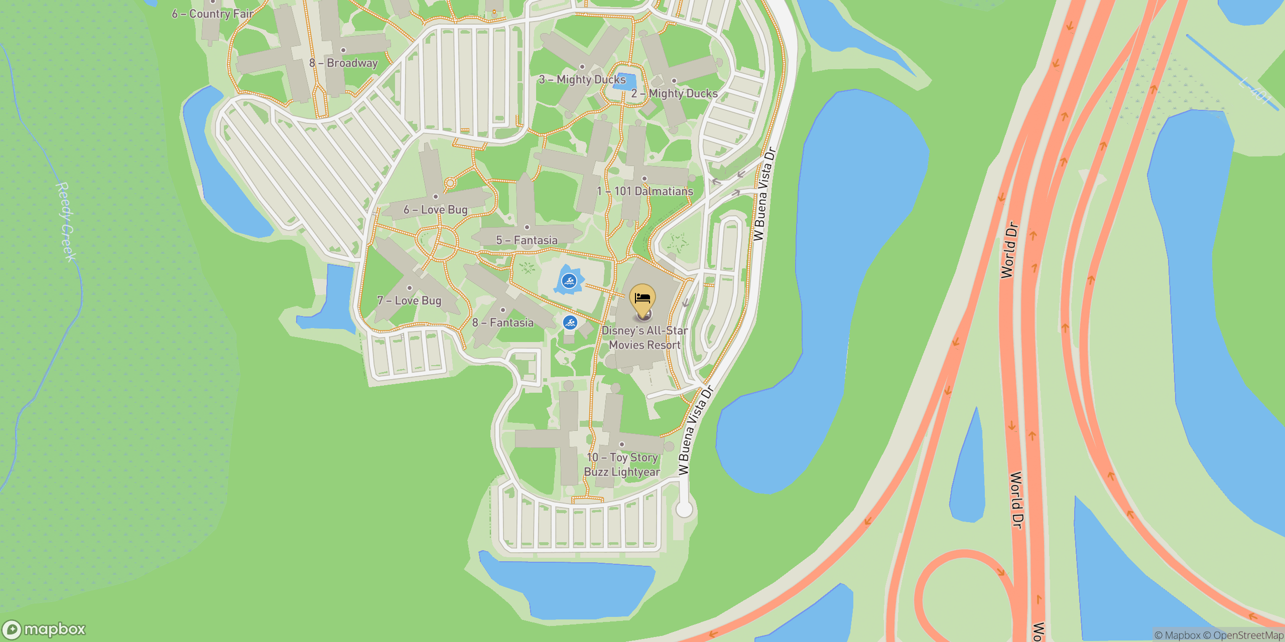 Map showing location of All-Star Movies Resort