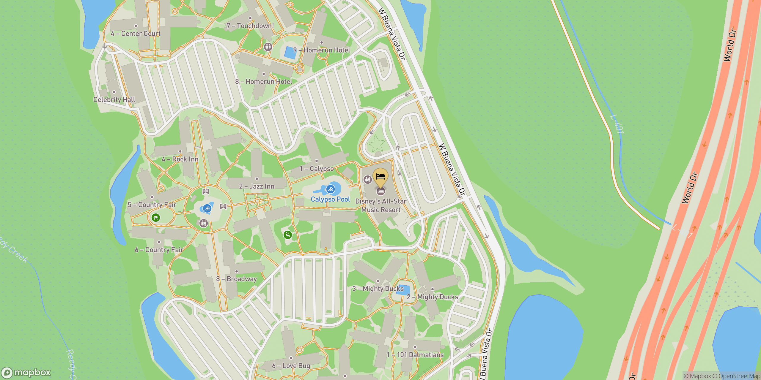 Map showing location of All-Star Music Resort