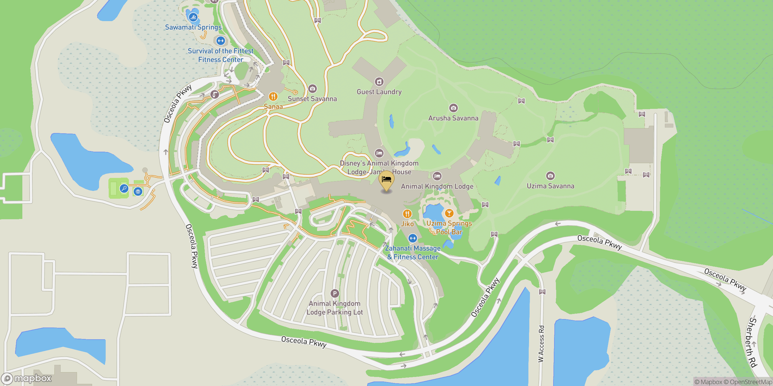 Map showing location of Animal Kingdom Lodge
