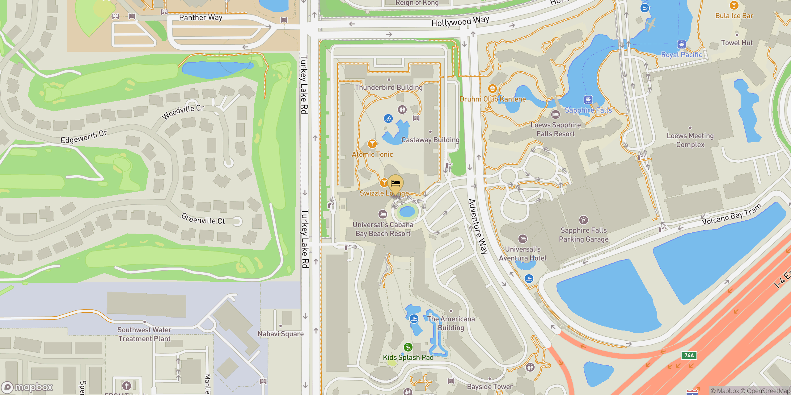 Map showing location of Cabana Bay Beach Resort