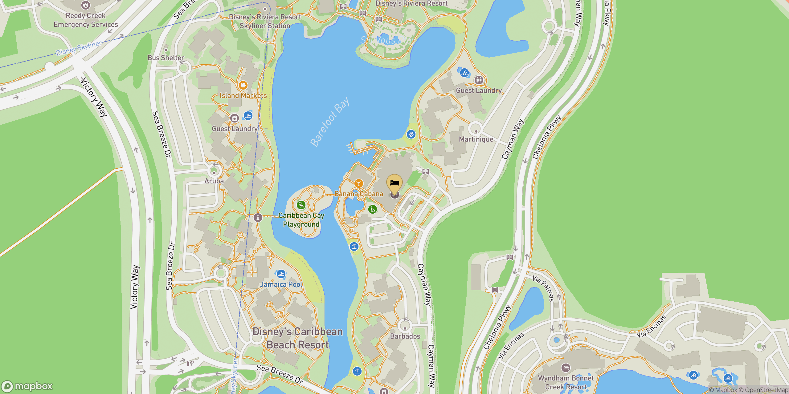 Map showing location of Caribbean Beach Resort