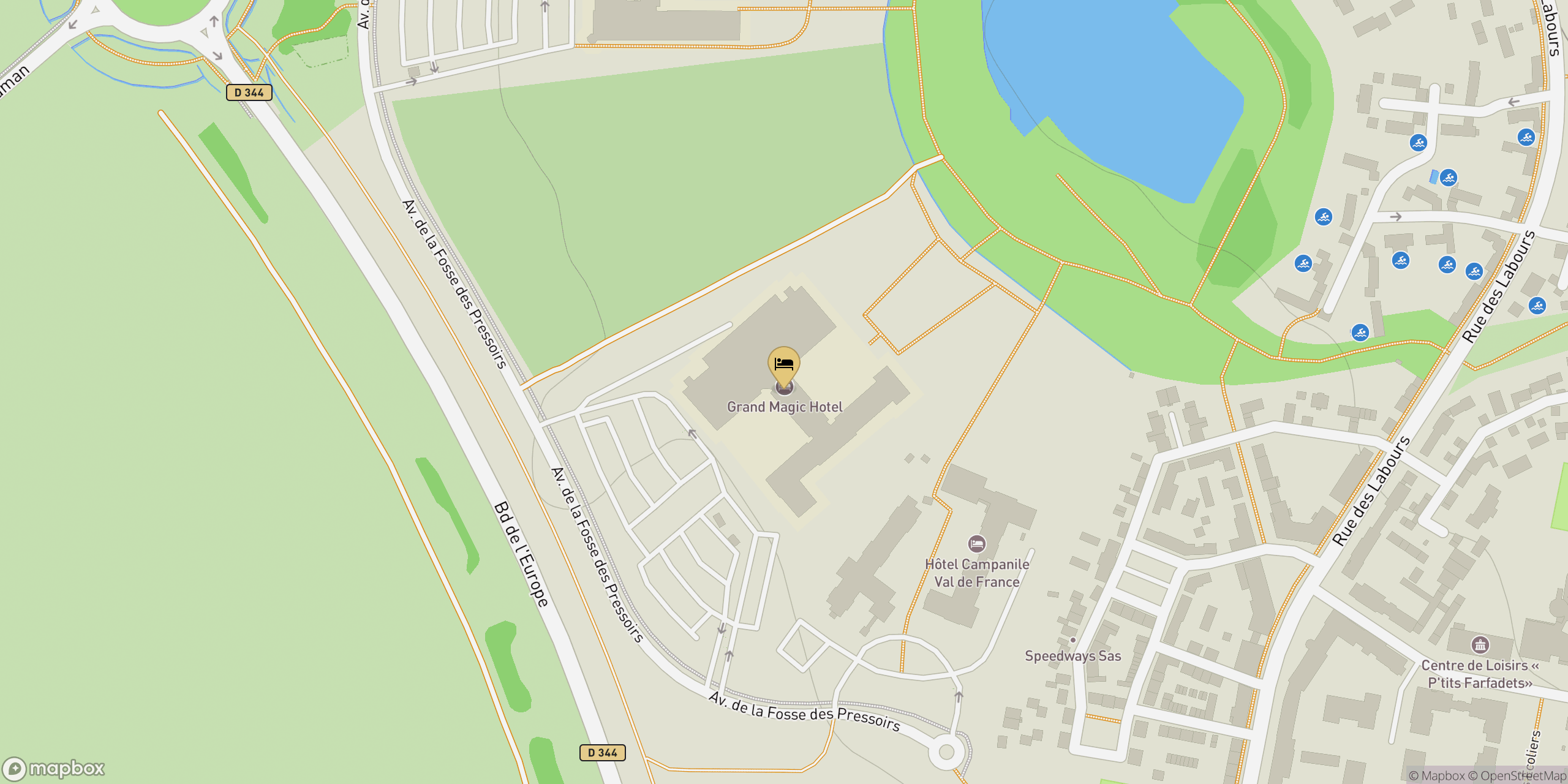 Map showing location of Grand Magic Hotel