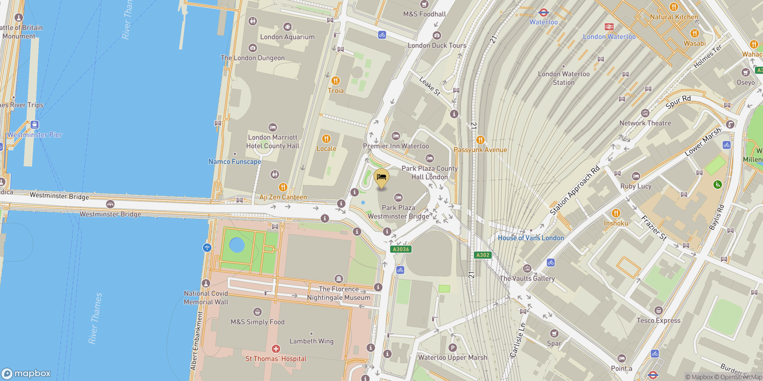 Map showing location of Park Plaza Westminster Bridge