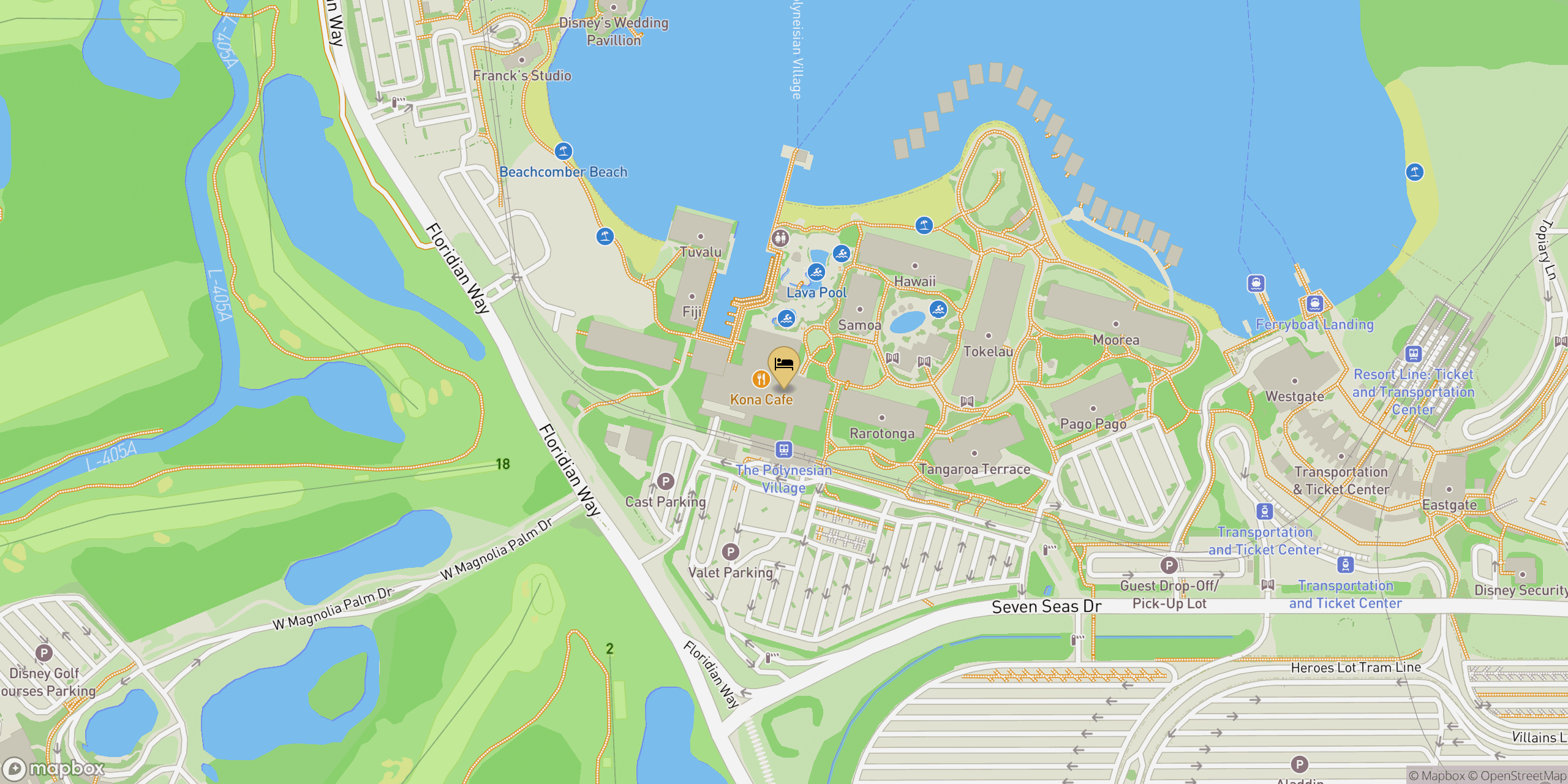 Map showing location of Polynesian Village Resort