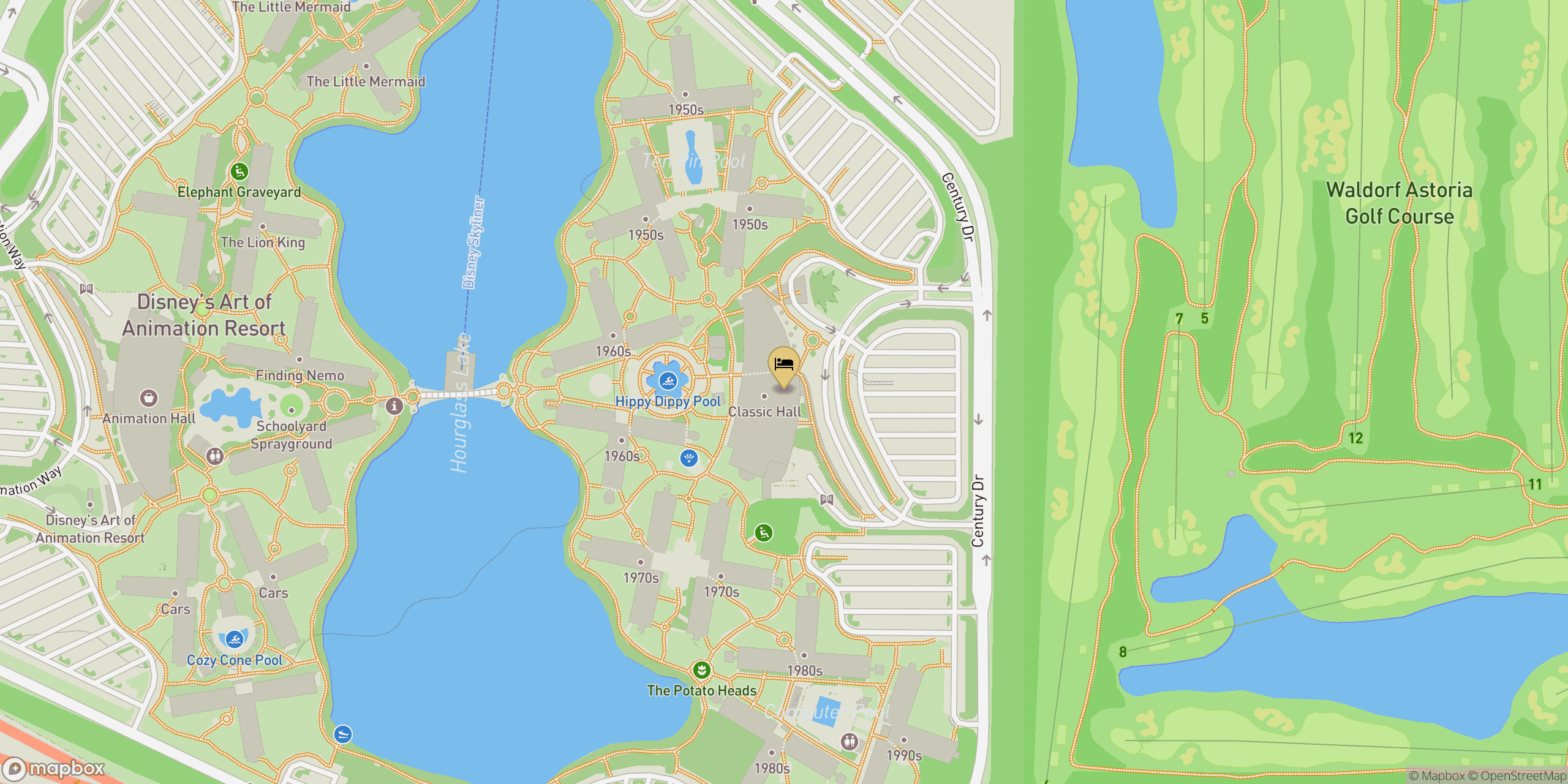 Map showing location of Pop Century Resort