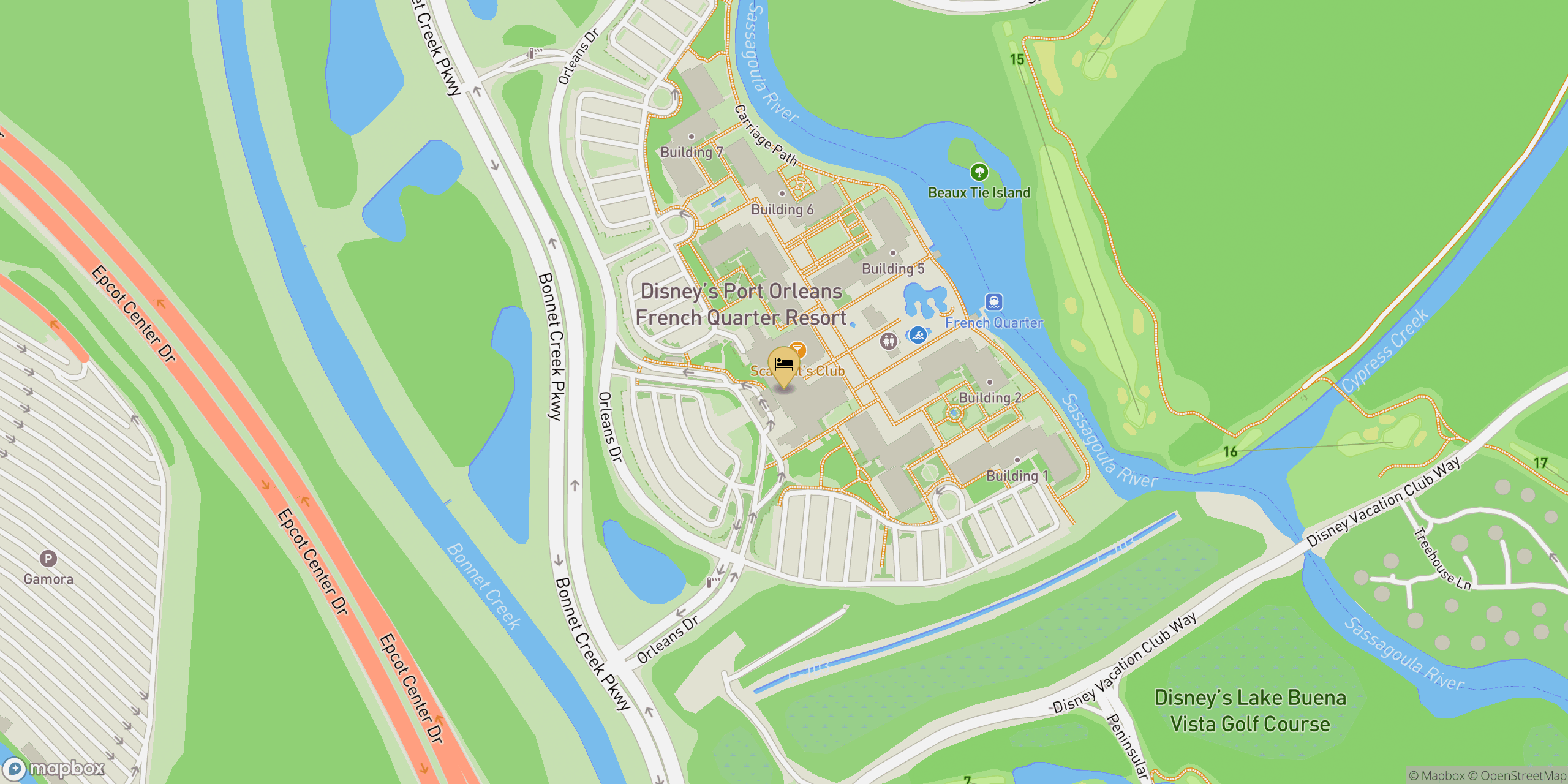 Map showing location of Port Orleans French Quarter