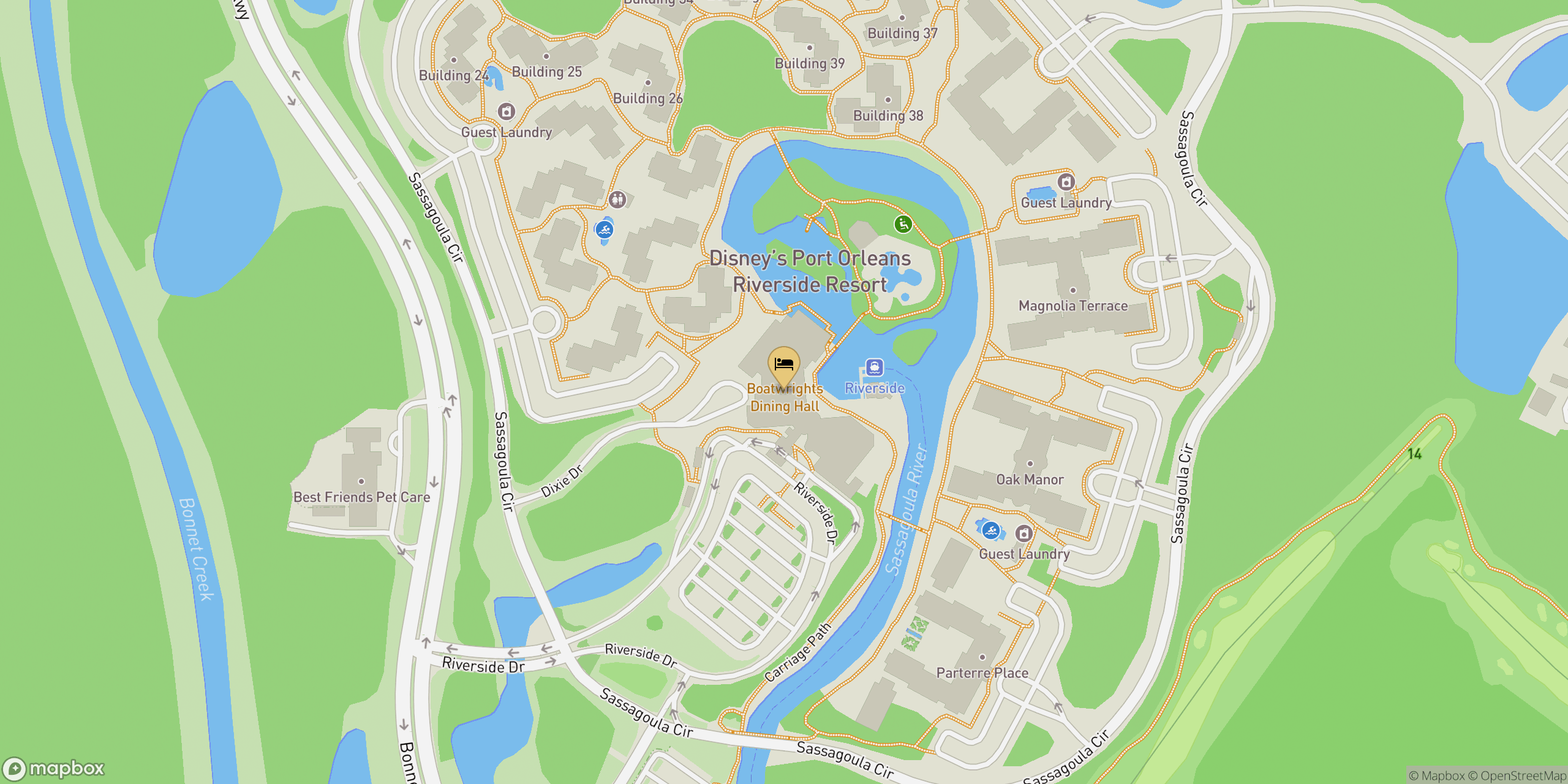 Map showing location of Port Orleans Riverside