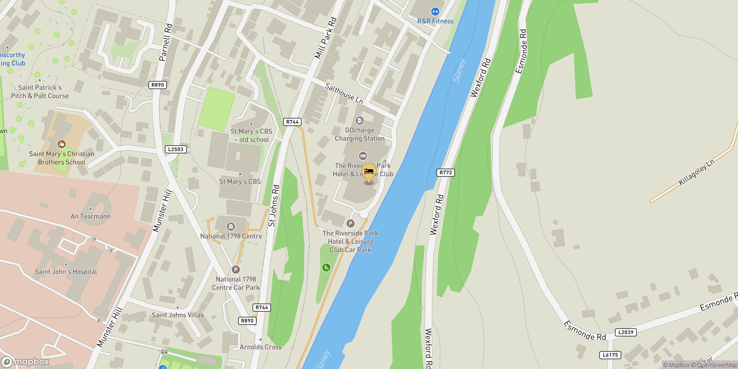 Map showing location of Riverside Park Hotel
