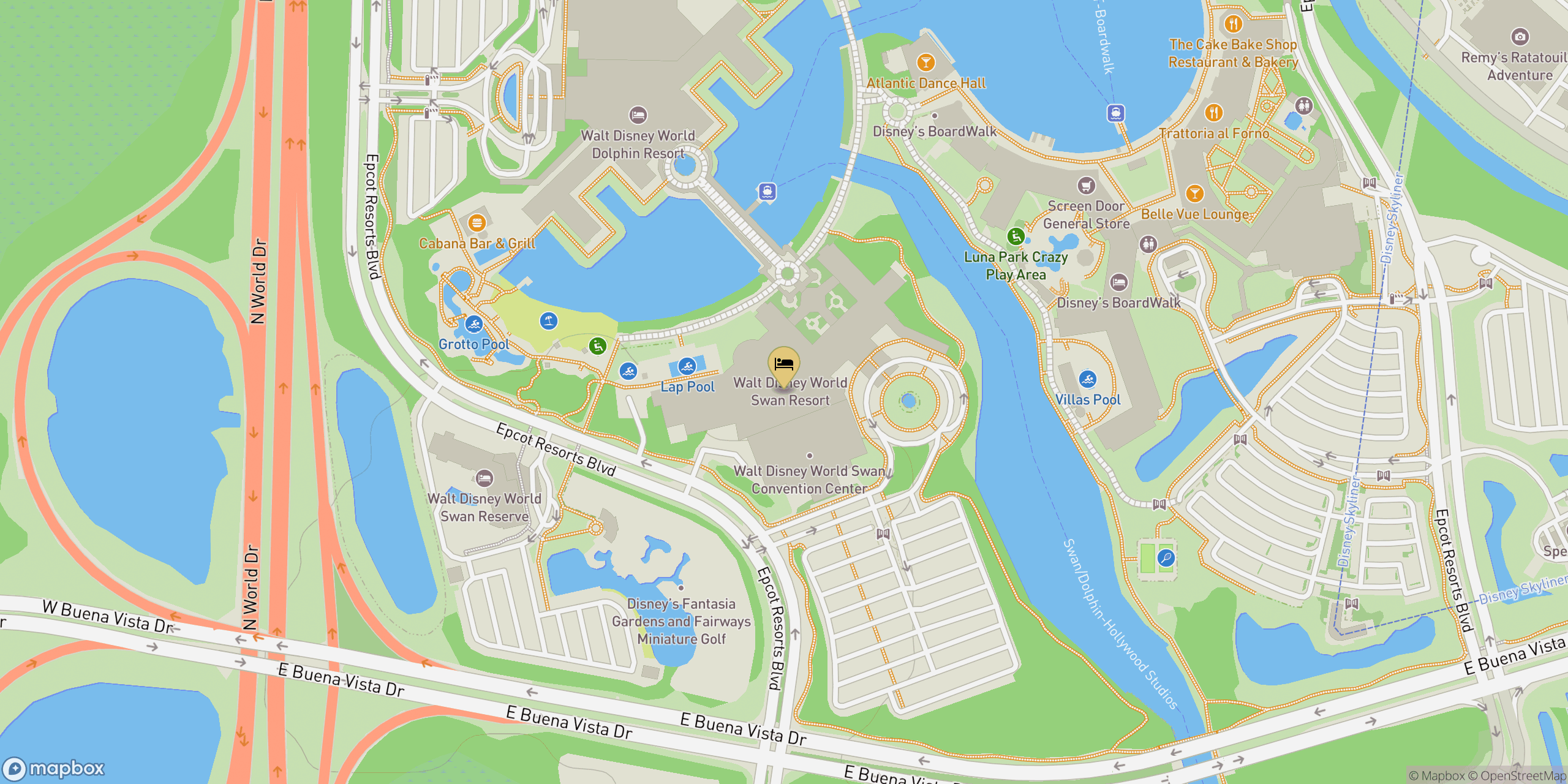 Map showing location of Swan & Dolphin Resorts