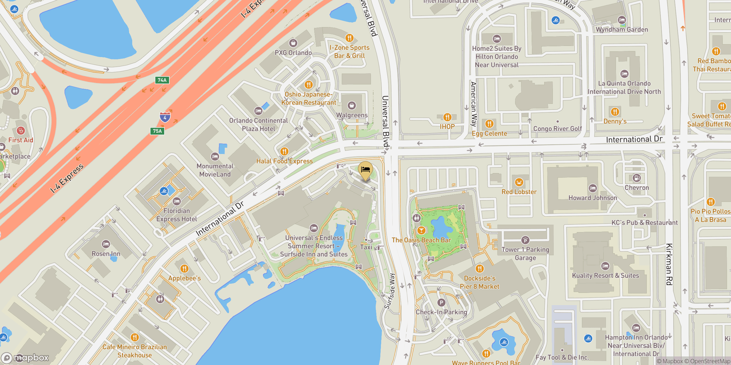 Map showing location of Universal Surfside Inn